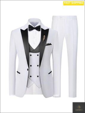 Men's 3 Piece Slim Fit Peak Lapel Tuxedo Suit Set Prom Wedding